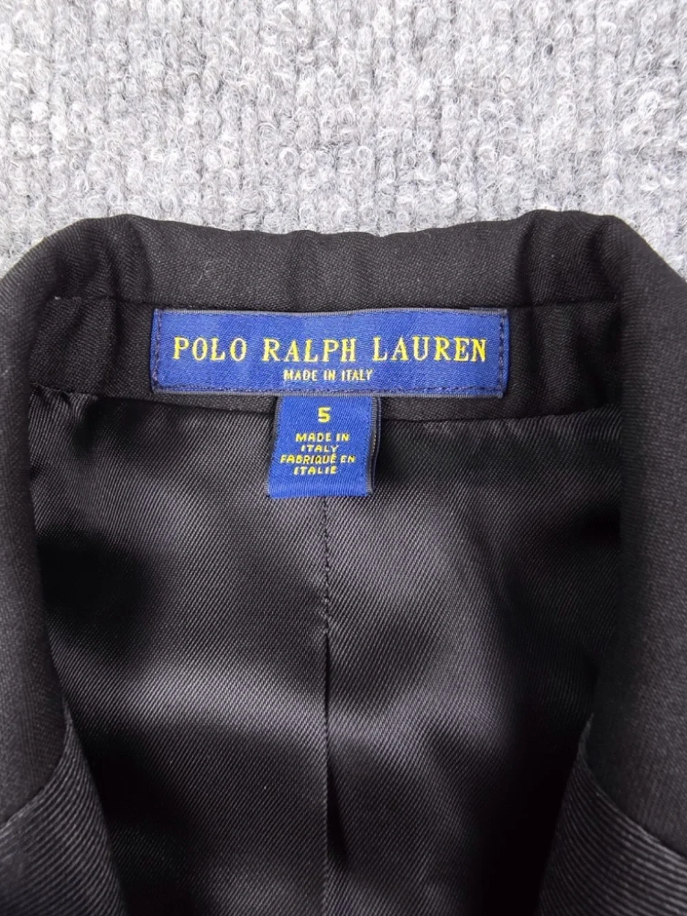 Polo Ralph Lauren Boys Wool Peak Lapel Tuxedo Jacket Blazer Black Size 5 Italy